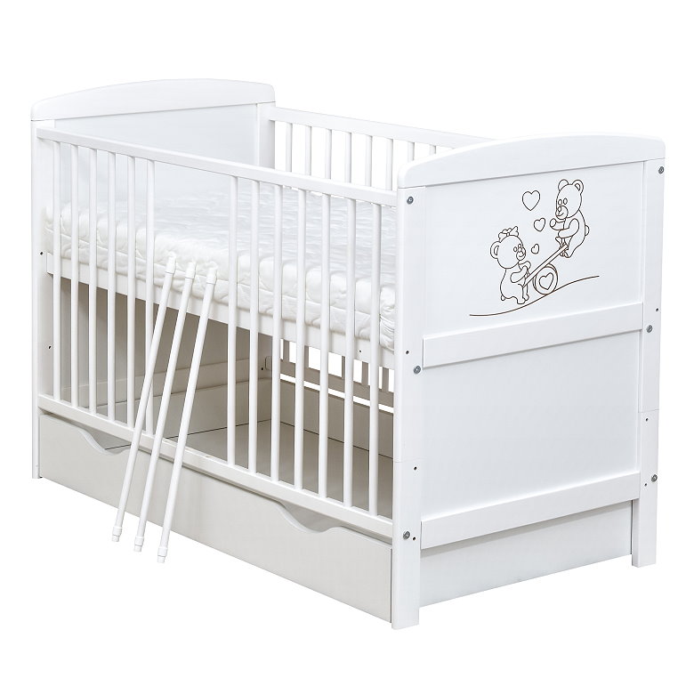 Babybett Kinderbett Weiß 140x70 Teddybär Schublade Moskitonetz Bettset ...